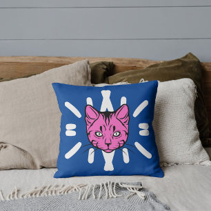 Cat Lover Pet Mom Cute Stripes Purple Deep Blue Throw Pillow