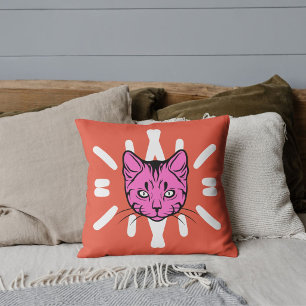 Cat Lover Pet Mom Cute Stripes Purple Orange Red Throw Pillow