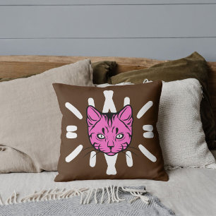 Cat Lover Pet Mom Cute White Stripes Purple Brown Throw Pillow
