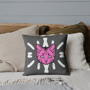 Cat Lover Pet Mom Cute White Stripes Purple Grey Throw Pillow