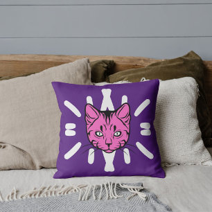 Cat Lover Pet Mom Cute White Stripes Royal Purple Throw Pillow