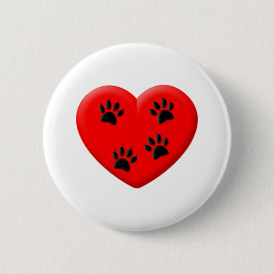 Cat Lover Red Heart And Paws 2 Inch Round Button