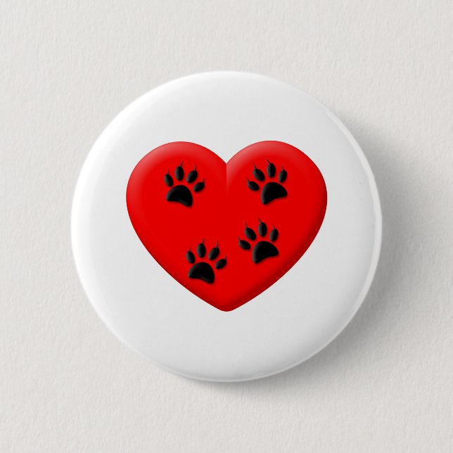 Cat Lover Red Heart And Paws 2 Inch Round Button (Front)