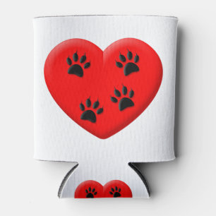 Cat Lover Red Heart And Paws Can Cooler