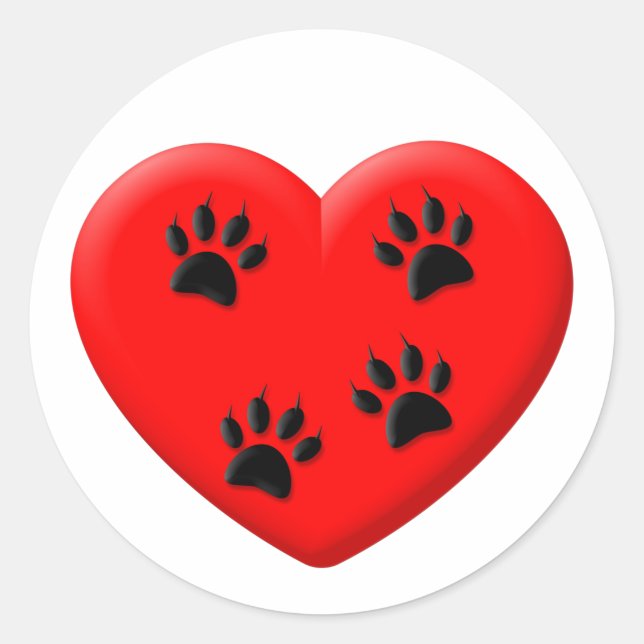 Cat Lover Red Heart And Paws Classic Round Sticker (Front)