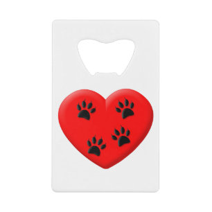 Cat Lover Red Heart And Paws Credit Card Bottle Opener