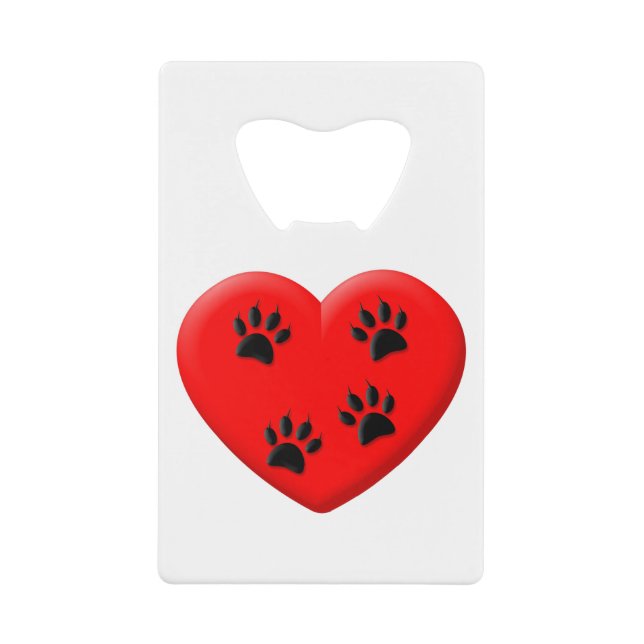 Cat Lover Red Heart And Paws Credit Card Bottle Opener (Front)