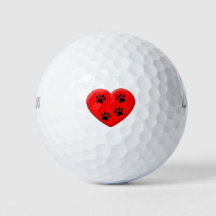 Cat Lover Red Heart And Paws Golf Balls