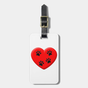 Cat Lover Red Heart And Paws Luggage Tag