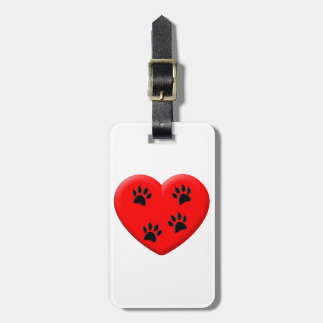 Cat Lover Red Heart And Paws Luggage Tag (Front Vertical)