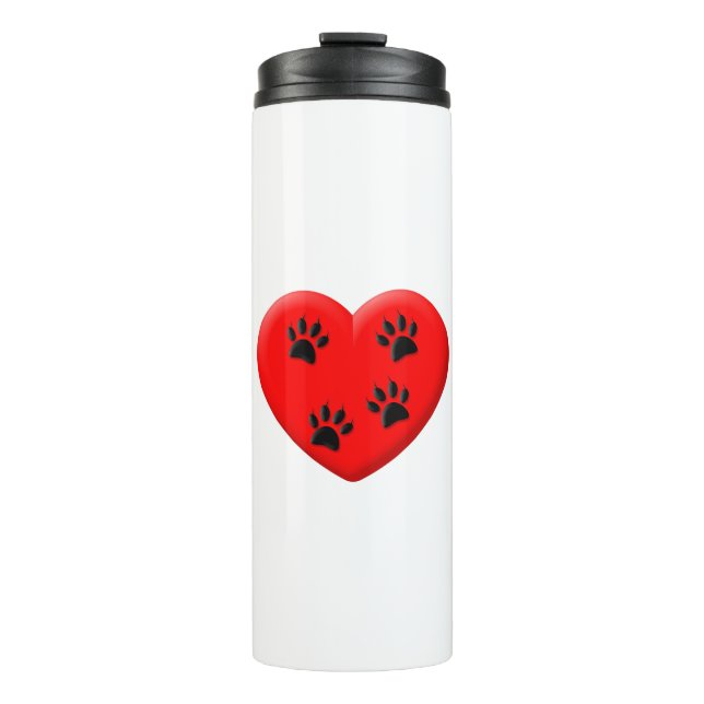 Cat Lover Red Heart And Paws Thermal Tumbler (Front)
