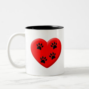 Cat Lover Red Heart And Paws Two-Tone Coffee Mug