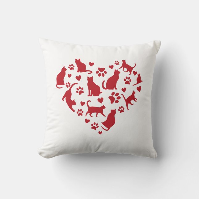 Cat Lover Red Heart of Cats  Throw Pillow (Front)