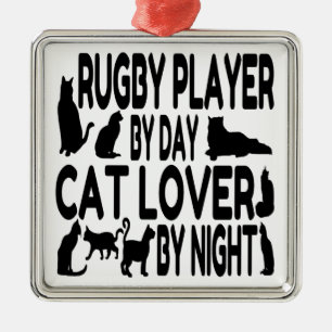 Cat Lover Rugby Player Metal Ornament