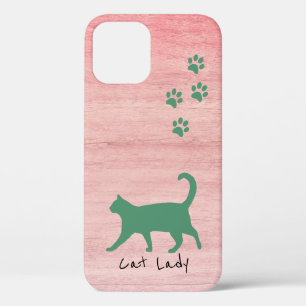 Cat Lover Rustic Pink Wood Texture Pretty iPhone 12 Case