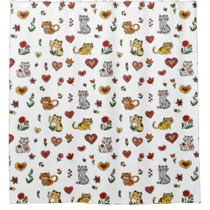 Cat Lover’s Shower Curtain: Kittens and Hearts