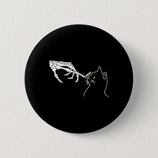 Cat Lover Skeleton Hand Boop Funny Halloween Cat M 2 Inch Round Button (Front)