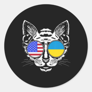 Cat Lover Us Ukrainian Flag Ukraine American Classic Round Sticker