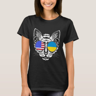 Cat Lover Us Ukrainian Flag Ukraine American T-Shirt