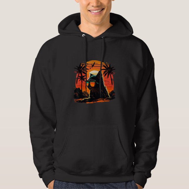 Cat Lover Vacation Design Cat In Sunglasses On Sun Hoodie (Front)