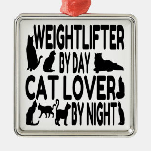 Cat Lover Weightlifter Metal Ornament