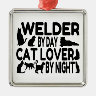 Cat Lover Welder Metal Ornament