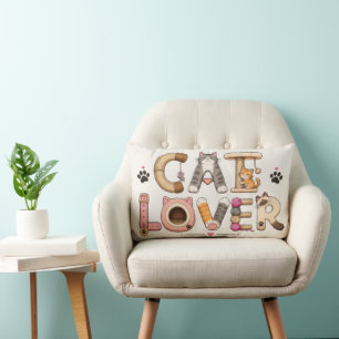 Cat Lover Word Art Lumbar Throw Pillow