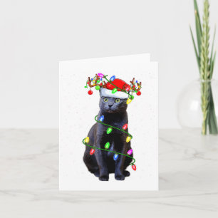 Cat Lover Xmas Lighting Santa Russian Blue Cat Chr Card