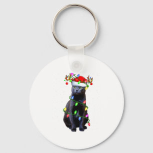Cat Lover Xmas Lighting Santa Russian Blue Cat Chr Keychain