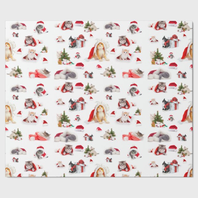 Cat Lovers Adorable Christmas Kittens Wrapping Paper (Seam)