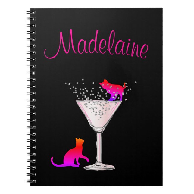 Cat Lovers Bubbles Modern Back Pink Personal Notebook (Front)