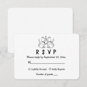 Cat Lovers Cartoon Kitty White Black Wedding RSVP Card