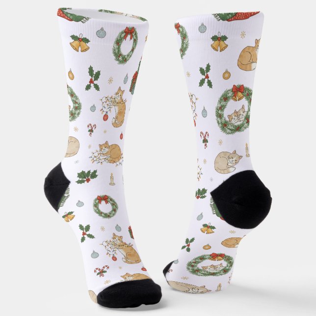 Cat Lover's Christmas Gift Socks (Angled)