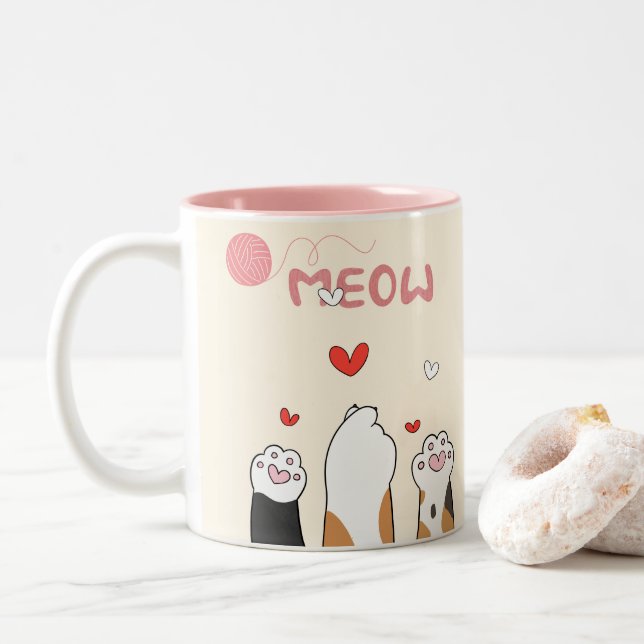 cat lover's coffeeMug Two-Tone Coffee Mug (With Donut)