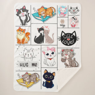 Cat Lovers Collage Sherpa Blanket