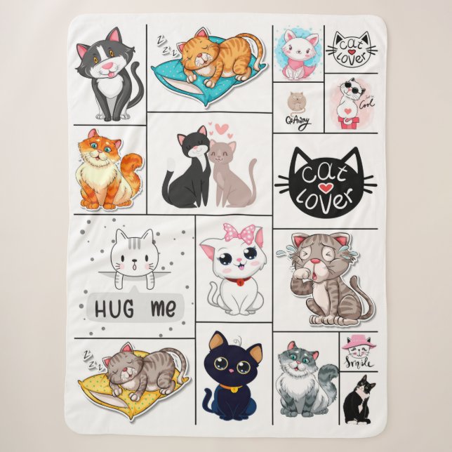 Cat Lovers Collage Sherpa Blanket (Front)