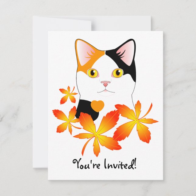 Cat Lover's Customizable Invitation Japanese Kitty (Front)