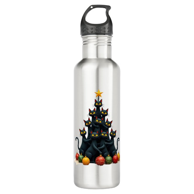 Cat Lovers Cute and Funny Holiday Tree Christmas 2 710 Ml Water Bottle (Front)
