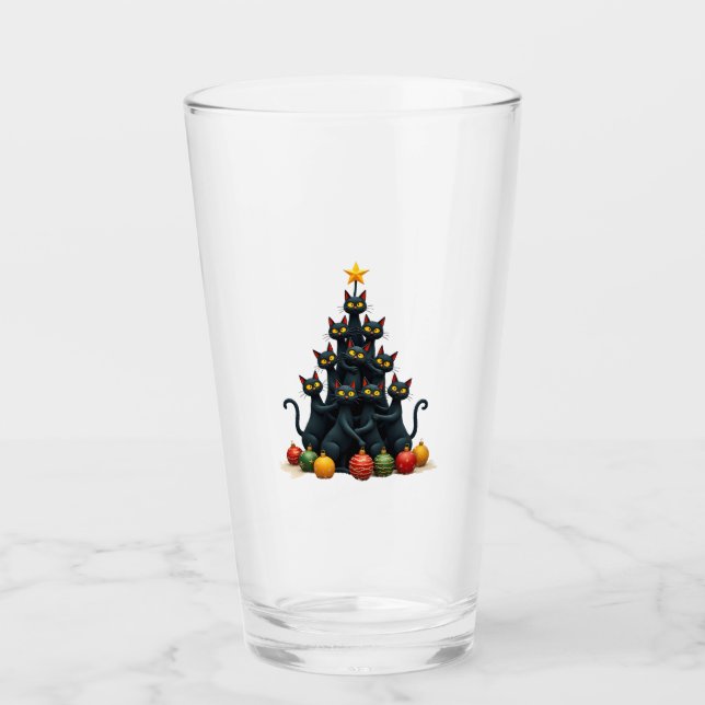 Cat Lovers Cute and Funny Holiday Tree Christmas 2 Glass (Front)