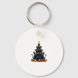 Cat Lovers Cute and Funny Holiday Tree Christmas 2 Keychain