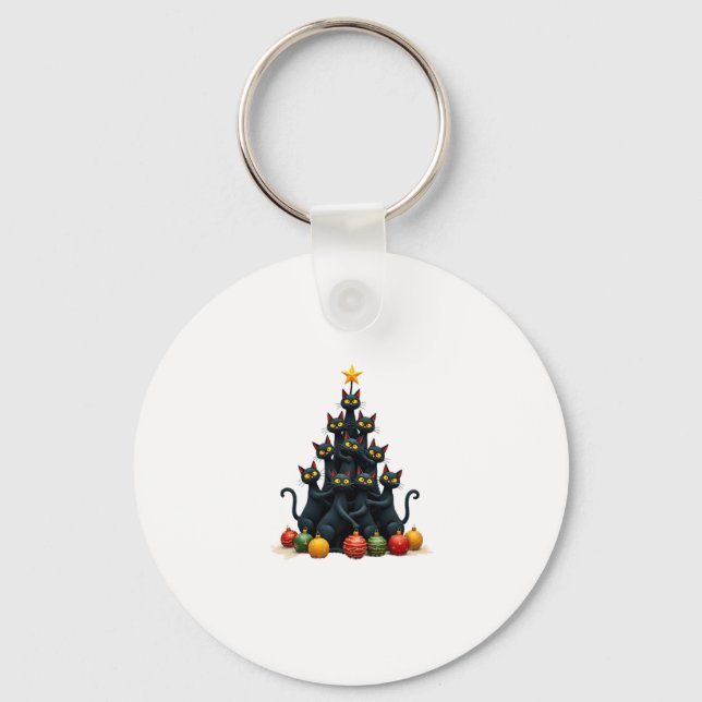 Cat Lovers Cute and Funny Holiday Tree Christmas 2 Keychain (Front)