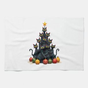 Cat Lovers Cute and Funny Holiday Tree Christmas 2 Kitchen Towel