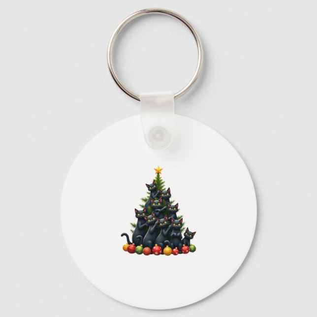Cat Lovers Cute and Funny Holiday Tree Christmas 3 Keychain (Front)