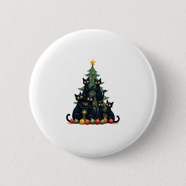 Cat Lovers Cute and Funny Holiday Tree Christmas 4 2 Inch Round Button (Front)