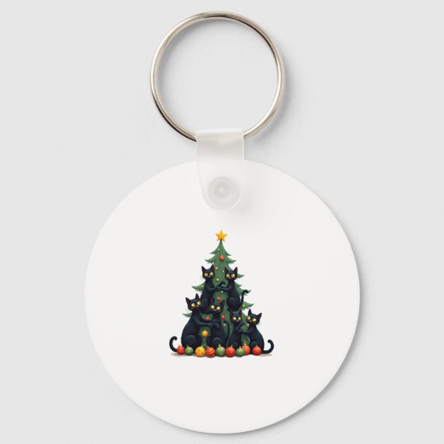 Cat Lovers Cute and Funny Holiday Tree Christmas 4 Keychain (Front)