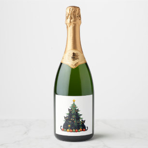 Cat Lovers Cute and Funny Holiday Tree Christmas 4 Sparkling Wine Label
