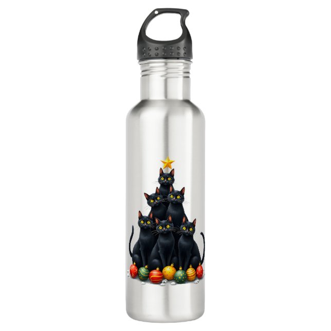 Cat Lovers Cute and Funny Holiday Tree Christmas M 710 Ml Water Bottle (Front)