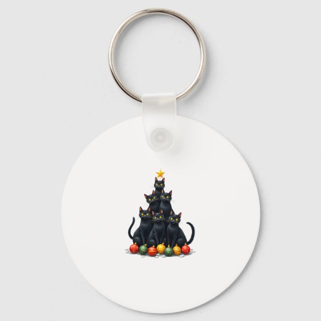 Cat Lovers Cute and Funny Holiday Tree Christmas M Keychain (Front)