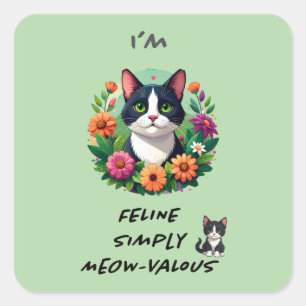 Cat lovers floral Tuxedo cat 'Spring Sticker 