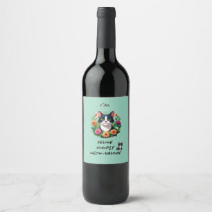 Cat lovers floral Tuxedo cat  Wine Label